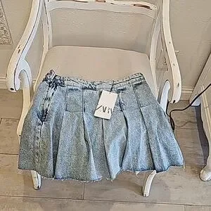 Zara Skirts Zara Pleated Denim Skirt Poshmark